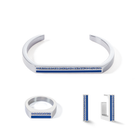 Bague Square Stripes argent-bleu