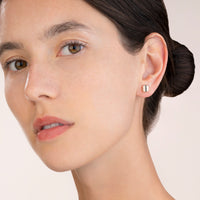 Boucles d'oreille Acier carrée or rose & bande Pavé de Cristaux anthracite