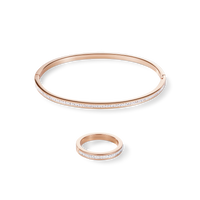 Bague étroit acier or rose & Pavé de Cristaux cristal