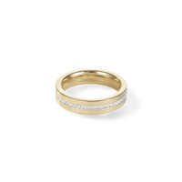 Bague Acier or & bande Pavé de Cristaux cristal