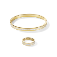 Bague Acier or & bande Pavé de Cristaux cristal