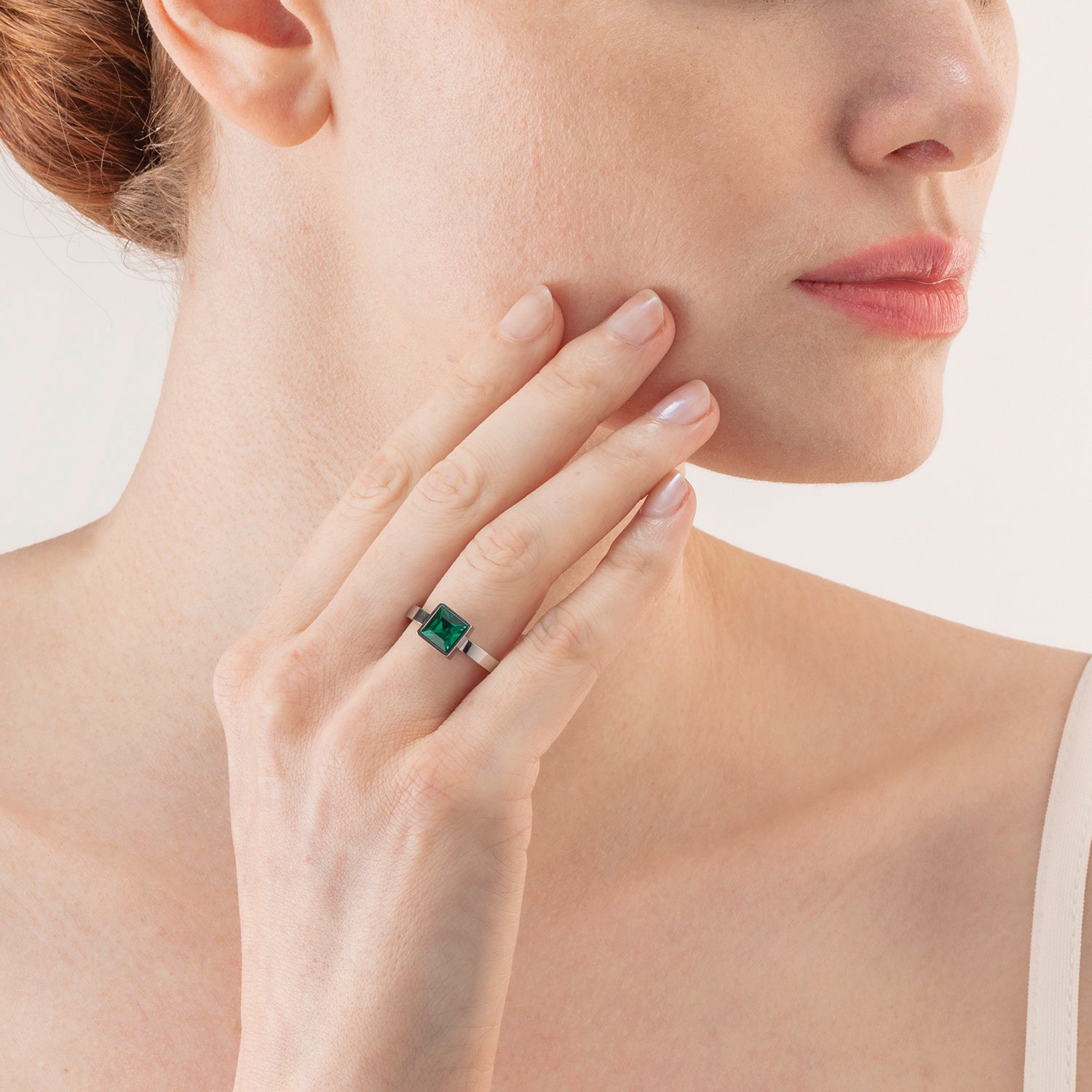 Brilliant Square big bague argent vert foncé