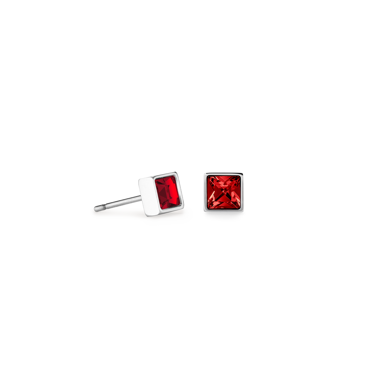 Petites boucles d'oreilles Brilliant Square argent rouge