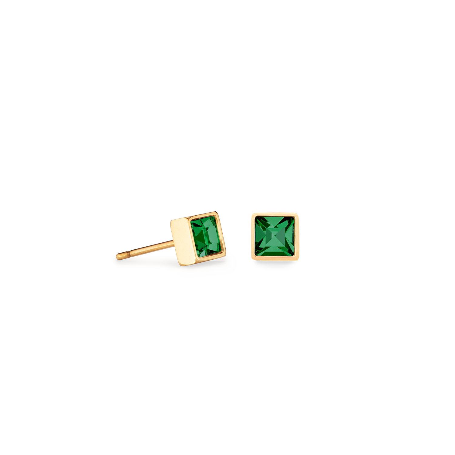 Petites boucles d'oreilles Brilliant Square or vert foncé