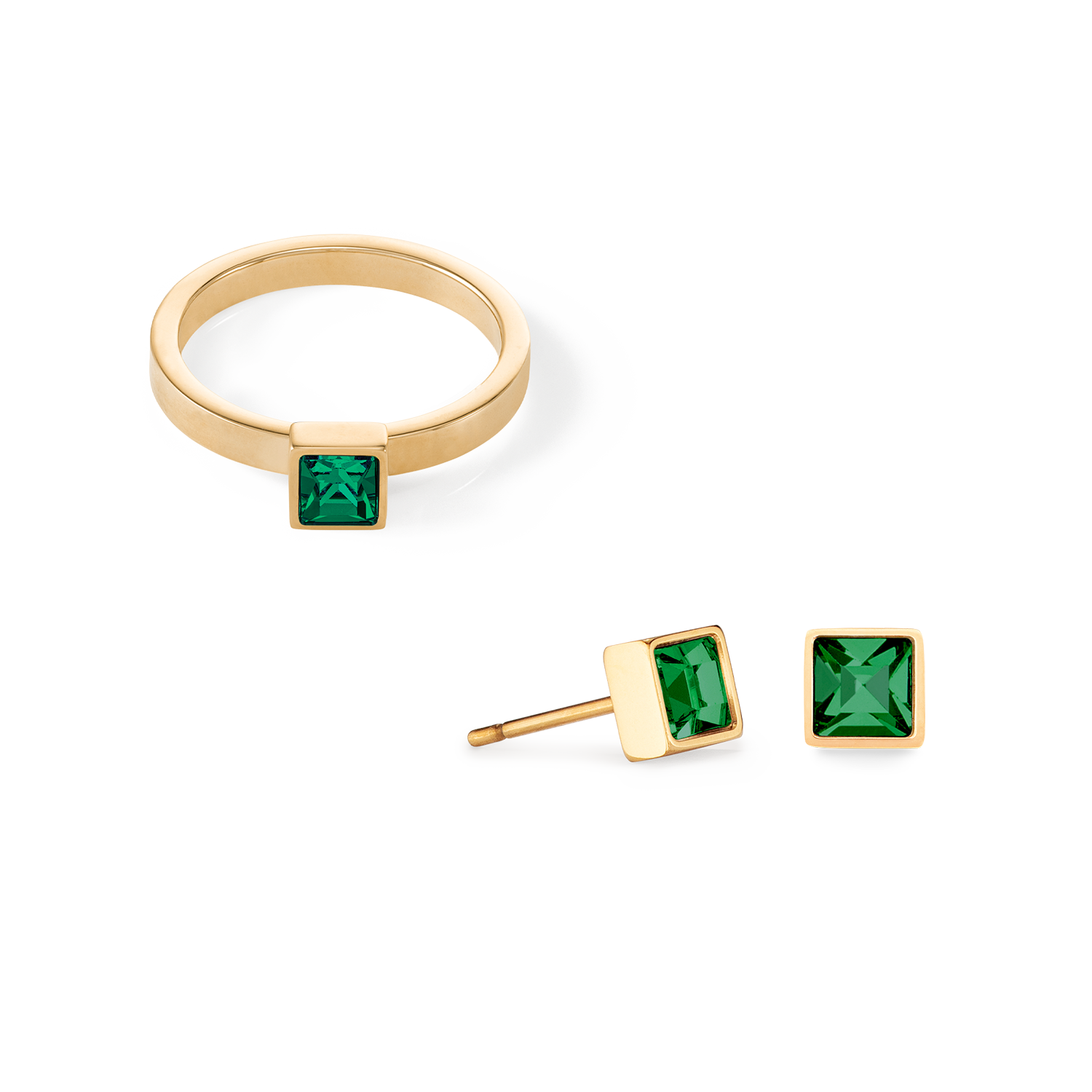 Petites boucles d'oreilles Brilliant Square or vert foncé