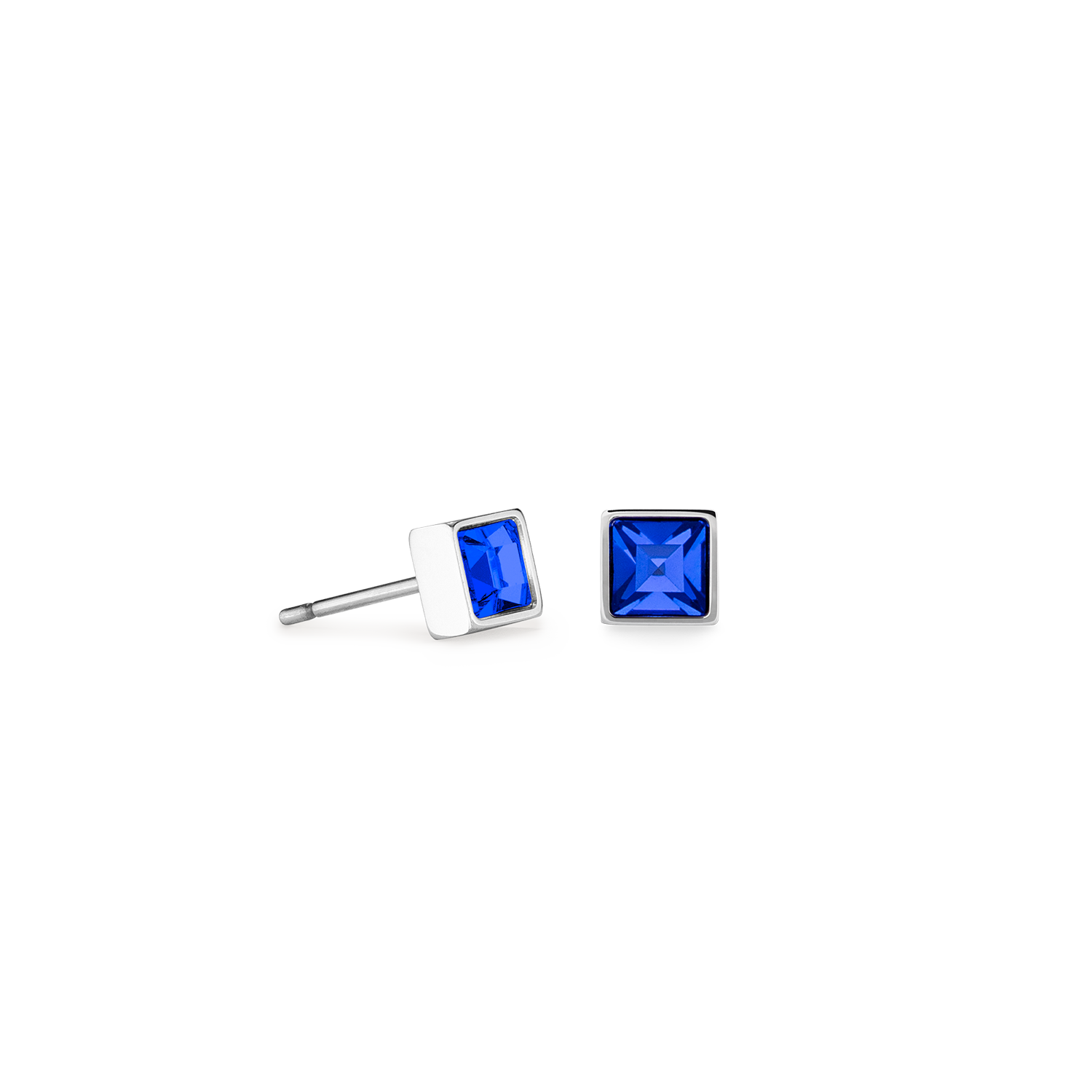 Petites boucles d'oreilles Brilliant Square argent bleu