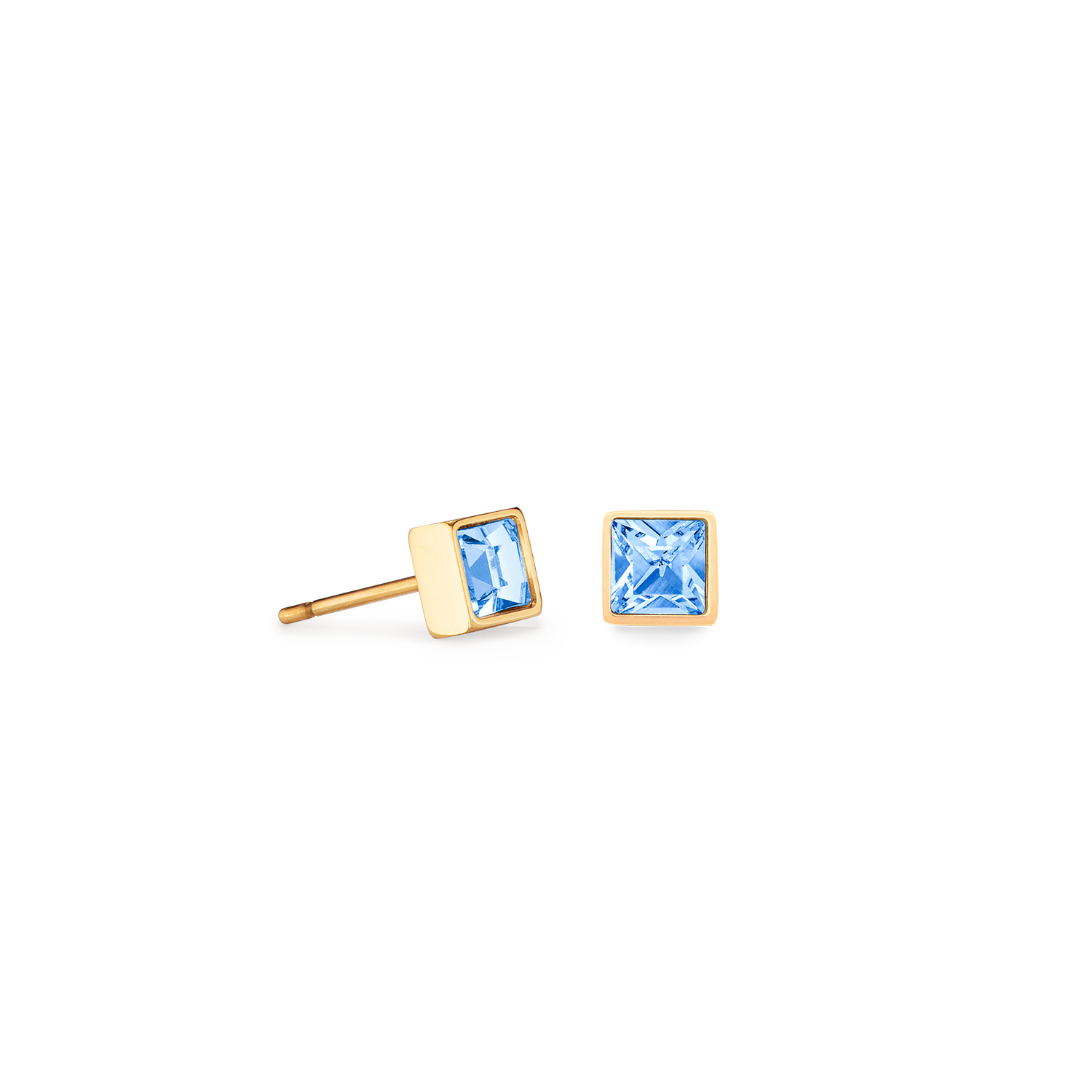 Petites boucles d'oreilles Brilliant Square or bleu clair