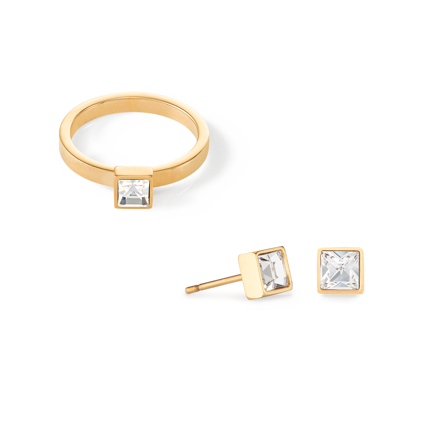 Petites boucles d'oreilles Brilliant Square or cristal
