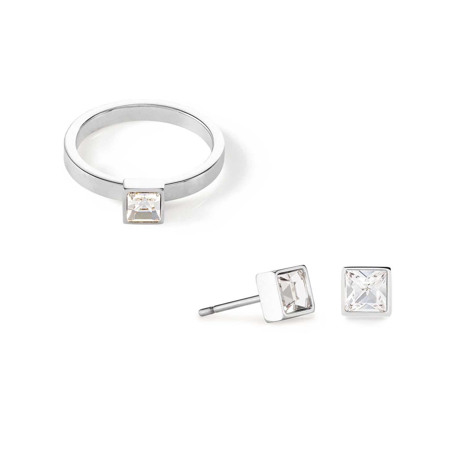 Petites boucles d'oreilles Brilliant Square argent cristal