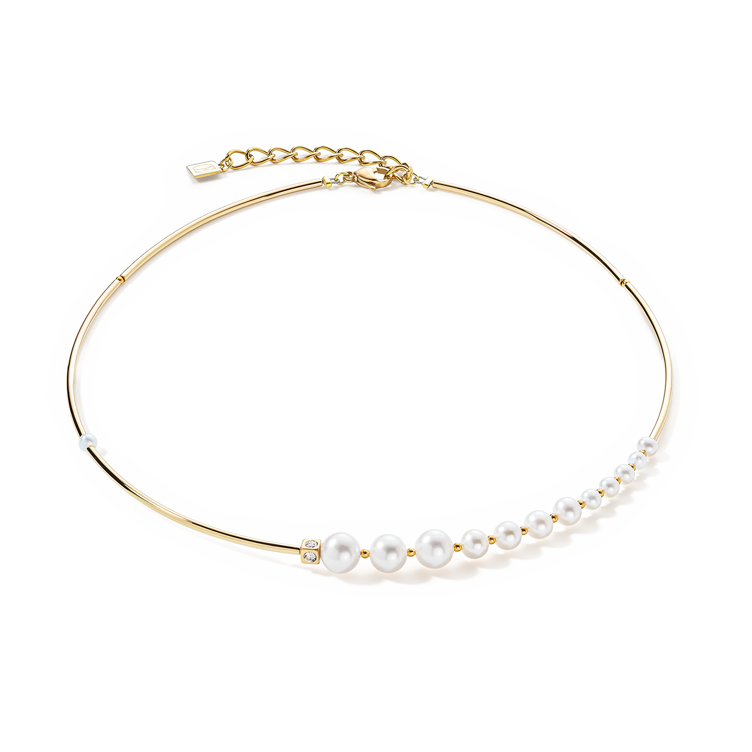 Collier Asymétrie Perles d'eau Douce & acier inoxydable blanc-or