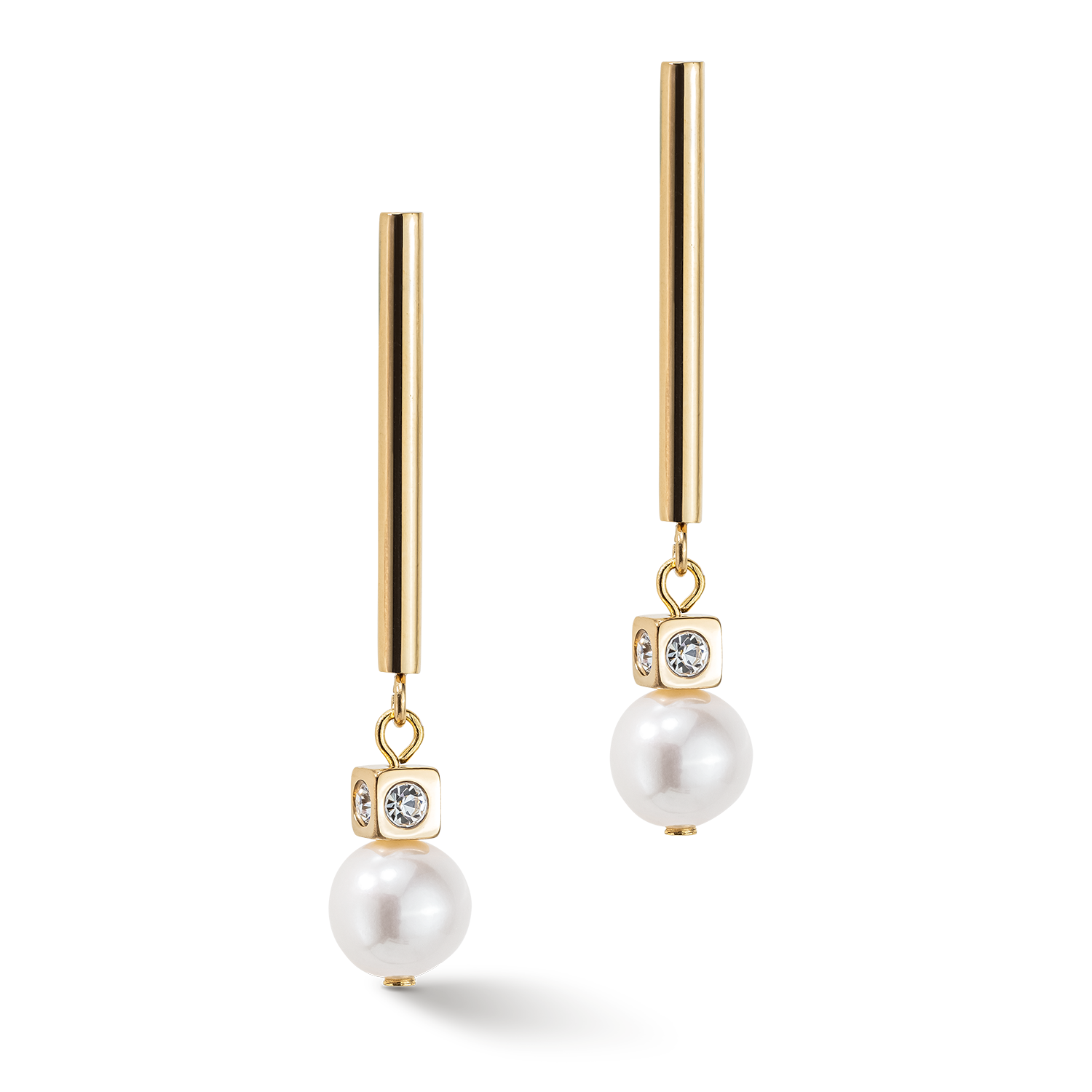 Boucles d'oreilles Asymétrie Perles d'eau Douce & acier inoxydable blanc-or