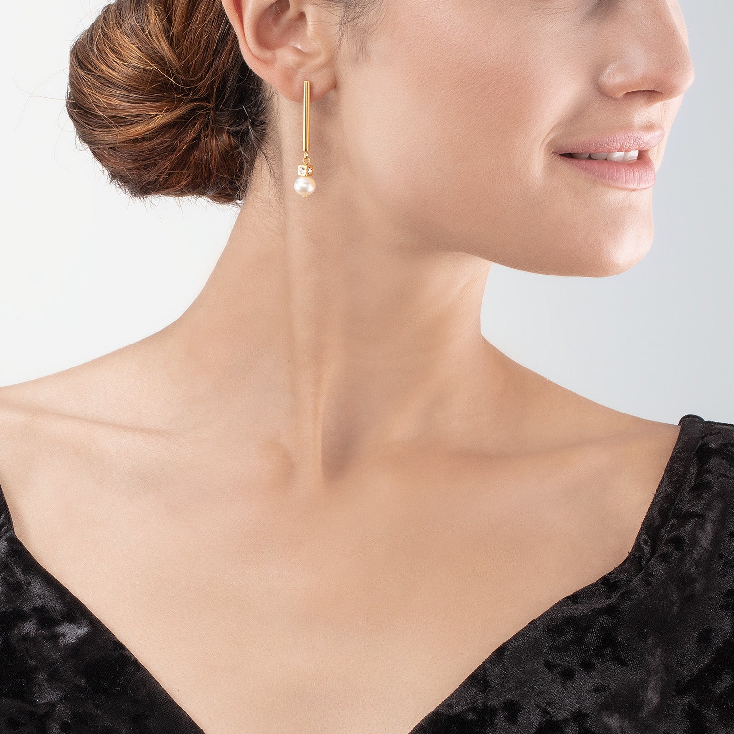 Boucles d'oreilles Asymétrie Perles d'eau Douce & acier inoxydable blanc-or