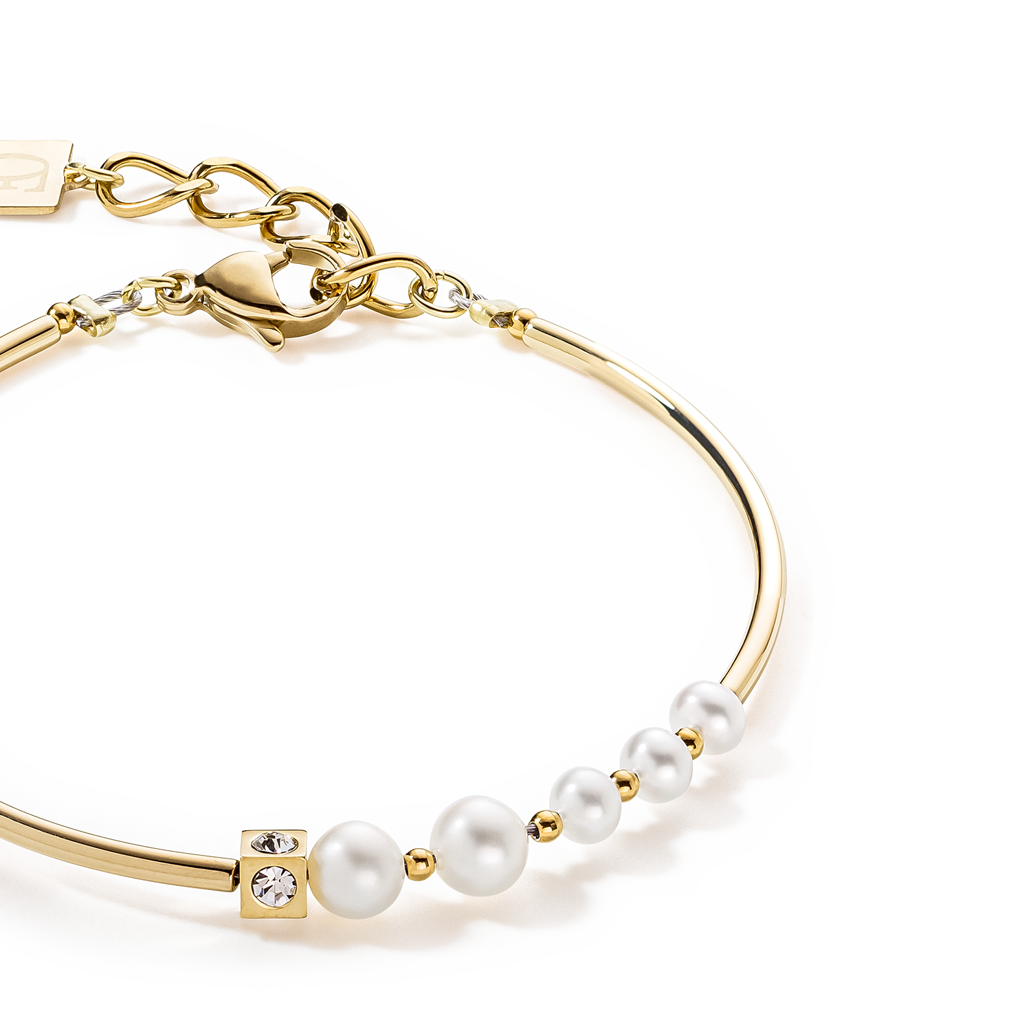 Bracelet Asymétrie Perles d'eau Douce & acier inoxydable blanc-or
