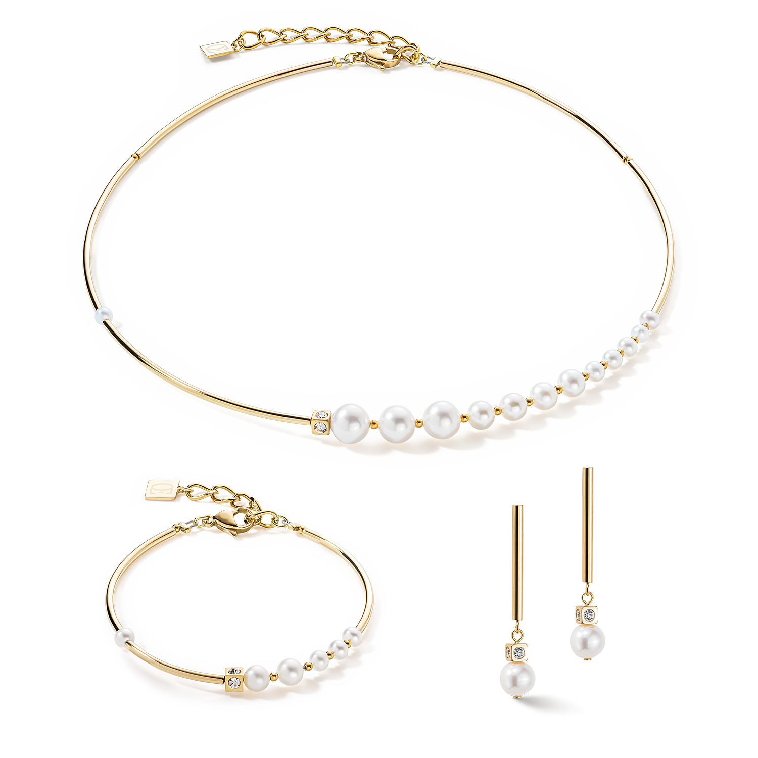Bracelet Asymétrie Perles d'eau Douce & acier inoxydable blanc-or