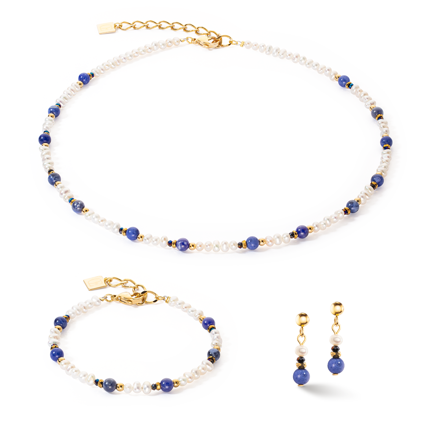 Boucles d'oreilles Flow Perles d’eau douce et sodalite or