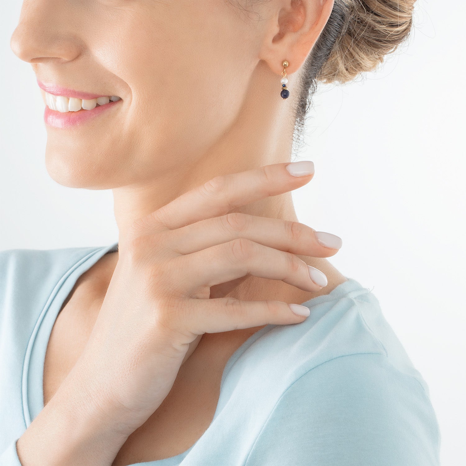 Boucles d'oreilles Flow Perles d’eau douce et sodalite or