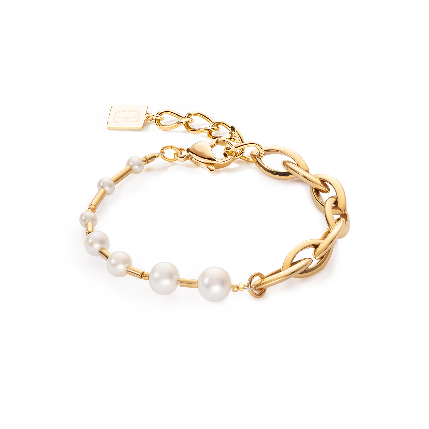 Bracelet Perles d'eau Douce & Chunky Chain Navette Multiwear blanc-or