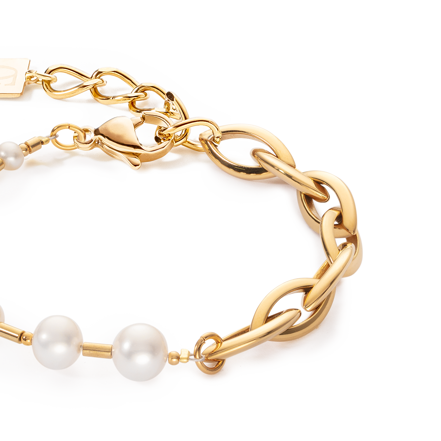 Bracelet Perles d'eau Douce & Chunky Chain Navette Multiwear blanc-or