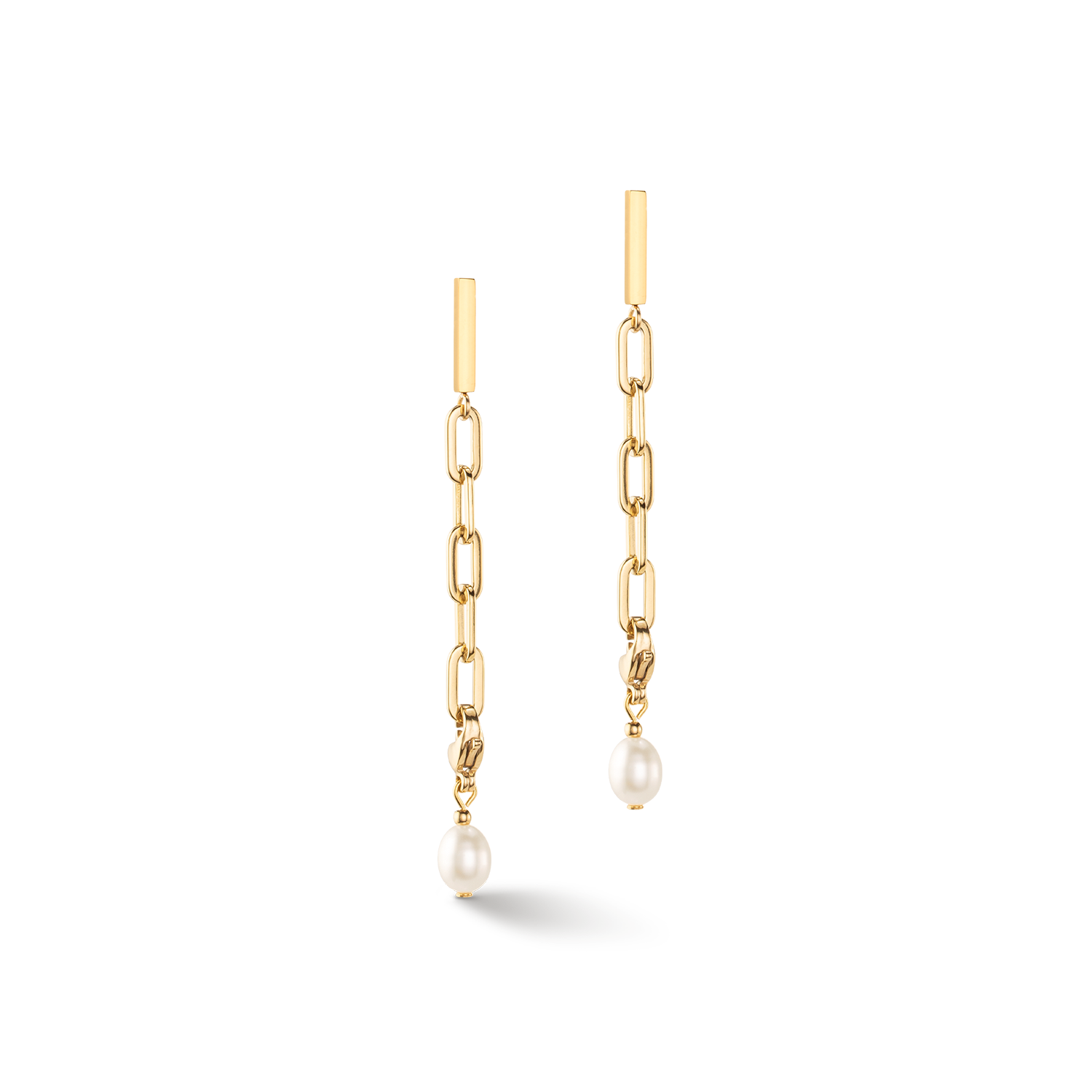 Boucles d'oreilles Modern Chain et perles d'eau douce Charms or