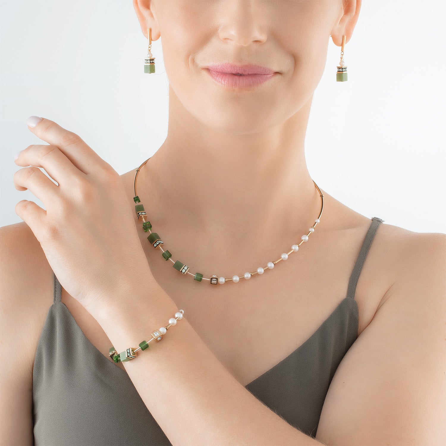 Collier GeoCUBE® Fusion Precious Pearl Mix or-vert