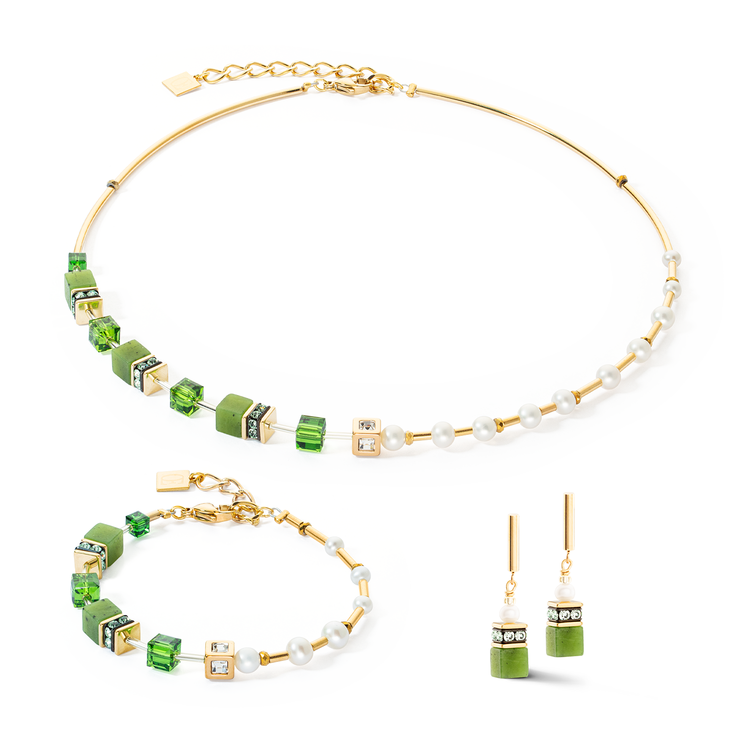 Boucles d'oreilles GeoCUBE® Fusion Precious Pearl Mix or-vert