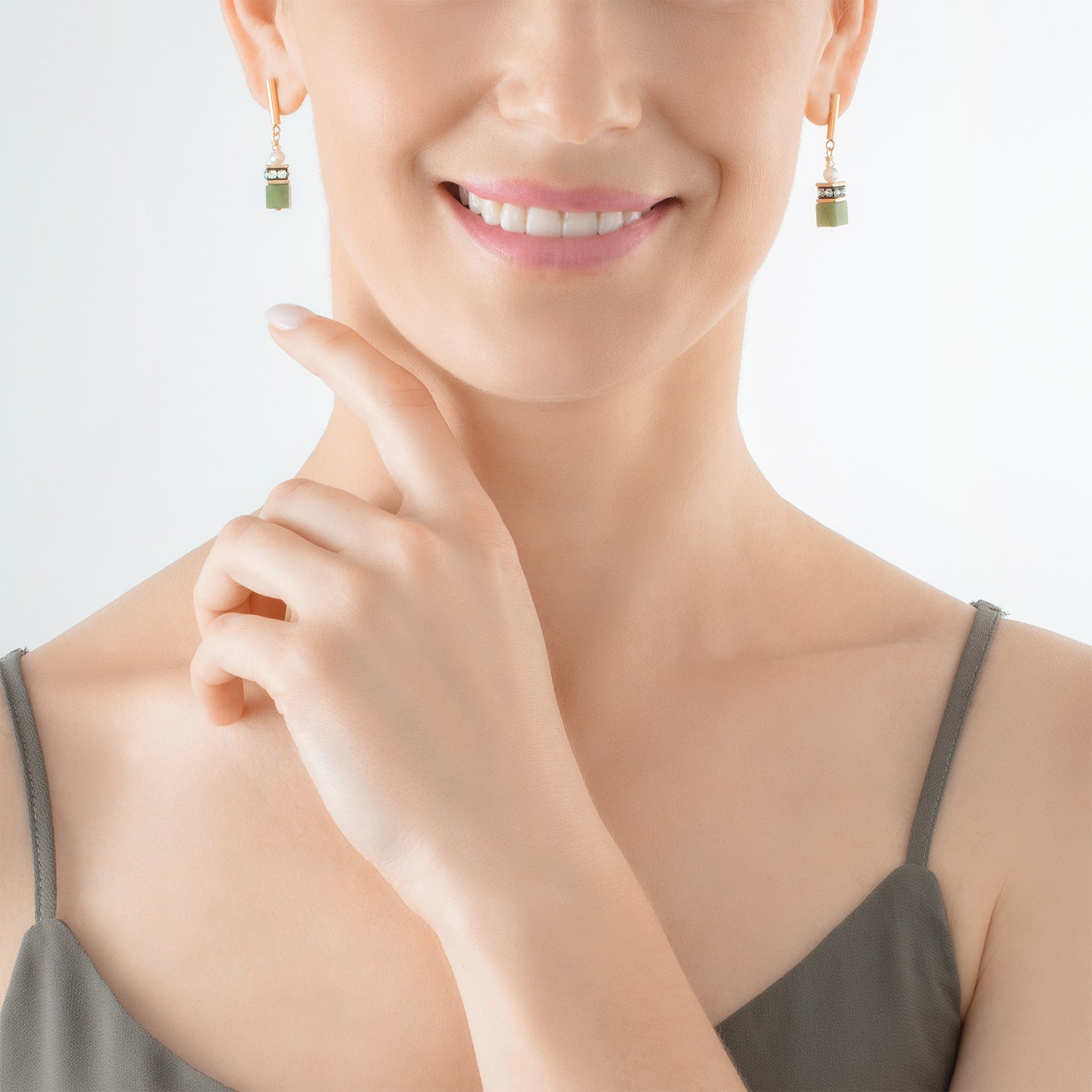Boucles d'oreilles GeoCUBE® Fusion Precious Pearl Mix or-vert