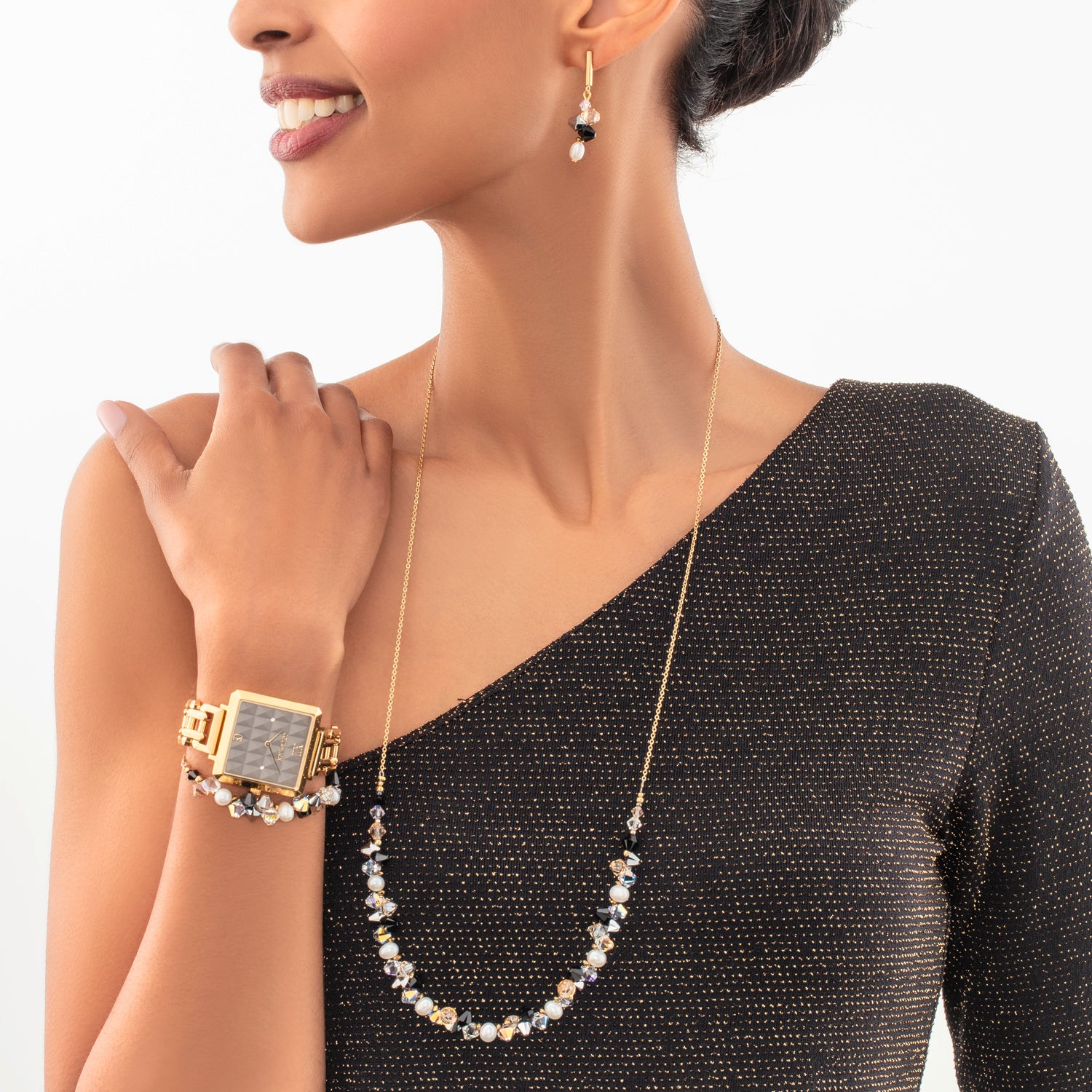 Collier Dancing Crystals & Pearls noir argent