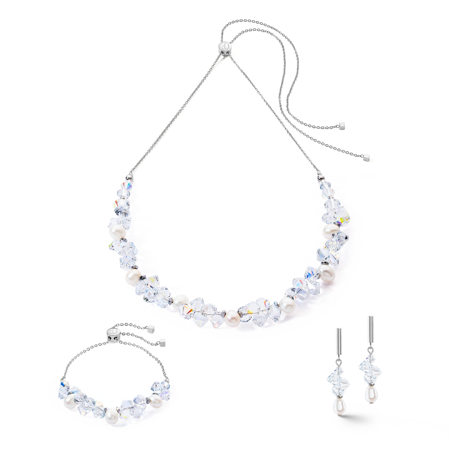 Boucles d'oreilles Dancing Crystals & Pearls argent