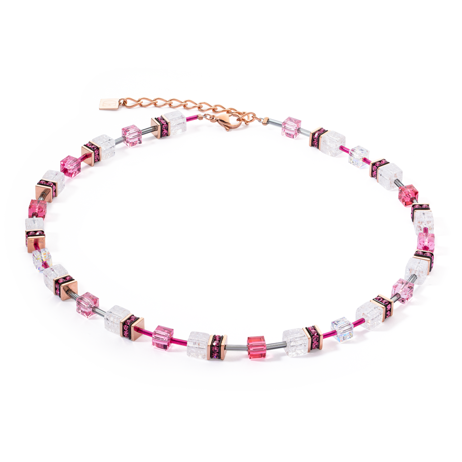 Collier GeoCUBE® Iconic Nature rose vif blanc