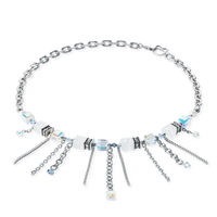 Collier Sunray Cube Bohème argent-blanc