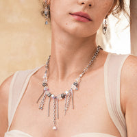 Collier Sunray Cube Bohème argent-blanc