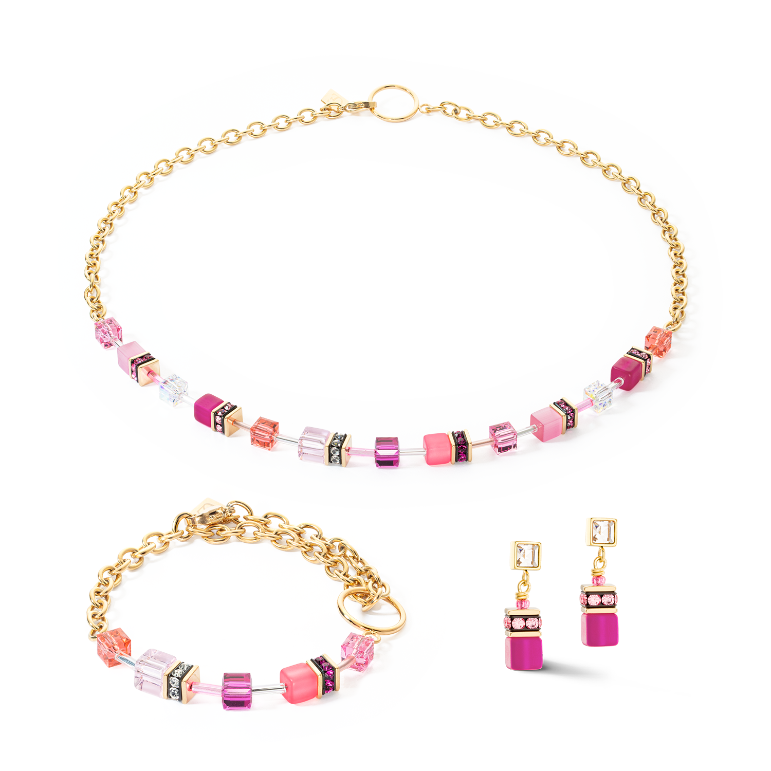 Collier GeoCUBE® Iconic Chain or-magenta