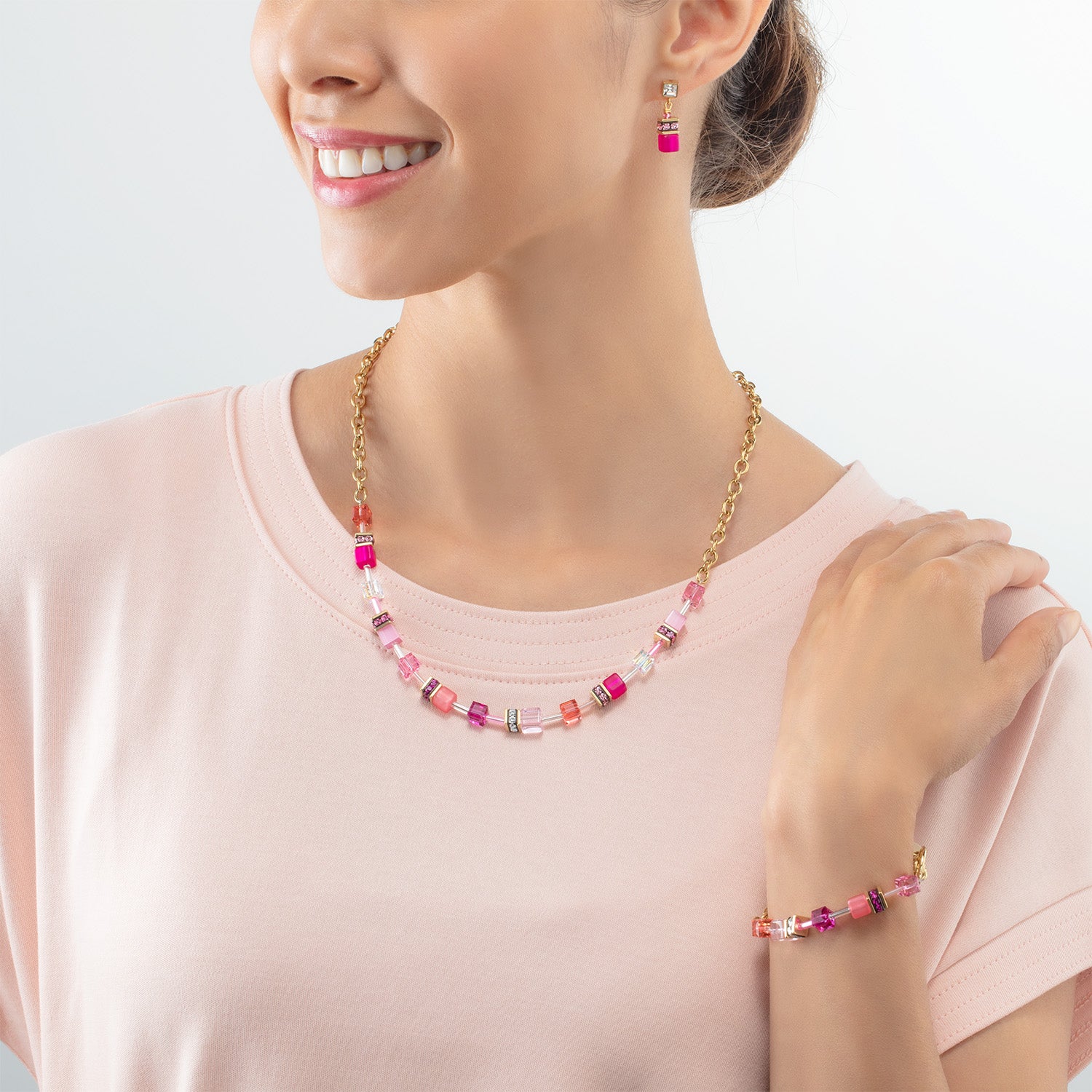Collier GeoCUBE® Iconic Chain or-magenta