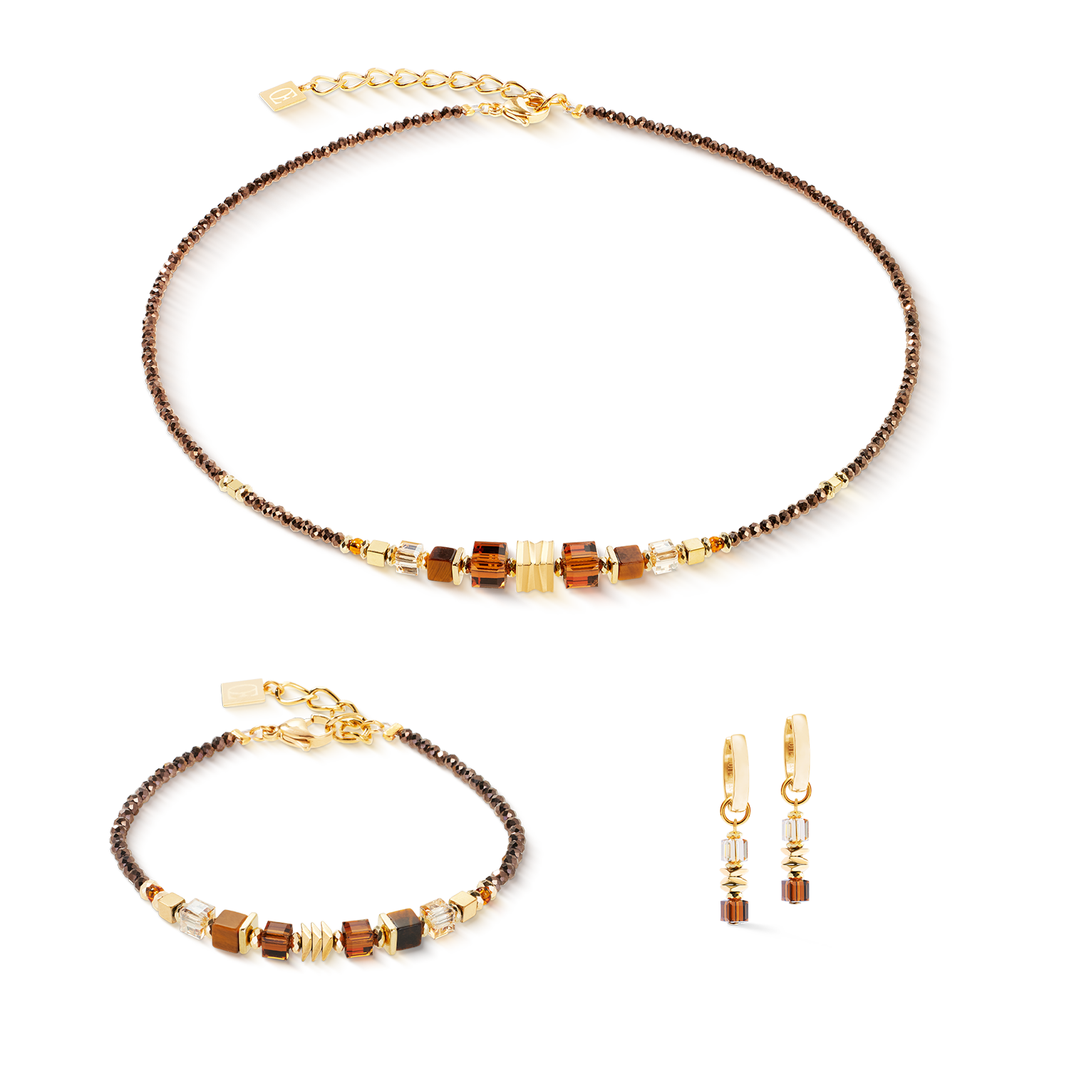 Collier Wave Cube Flow or-marron