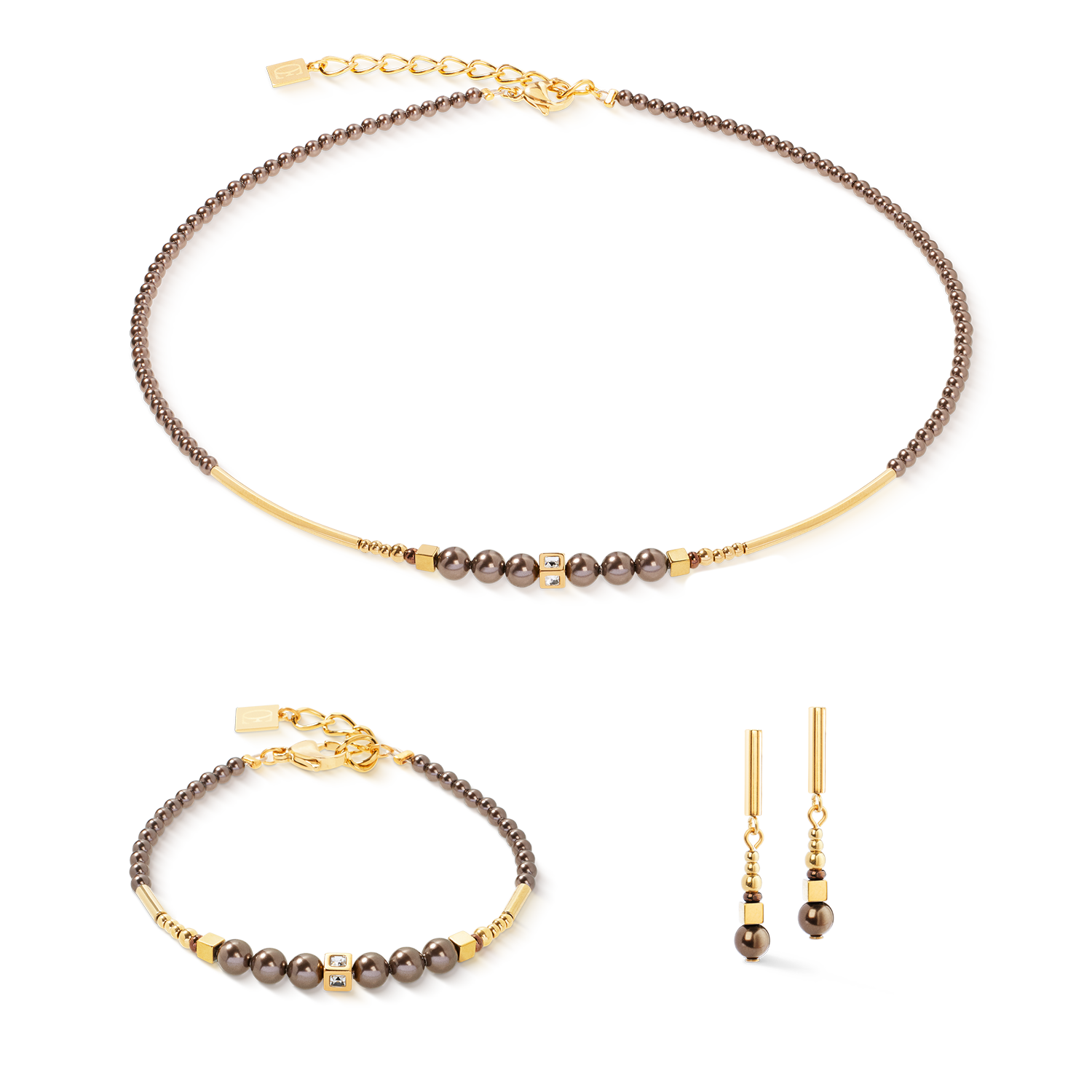 Collier Shimmering Princess Pearls or-marron