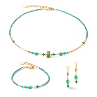 Boucles d'oreilles Square Stripes or-vert