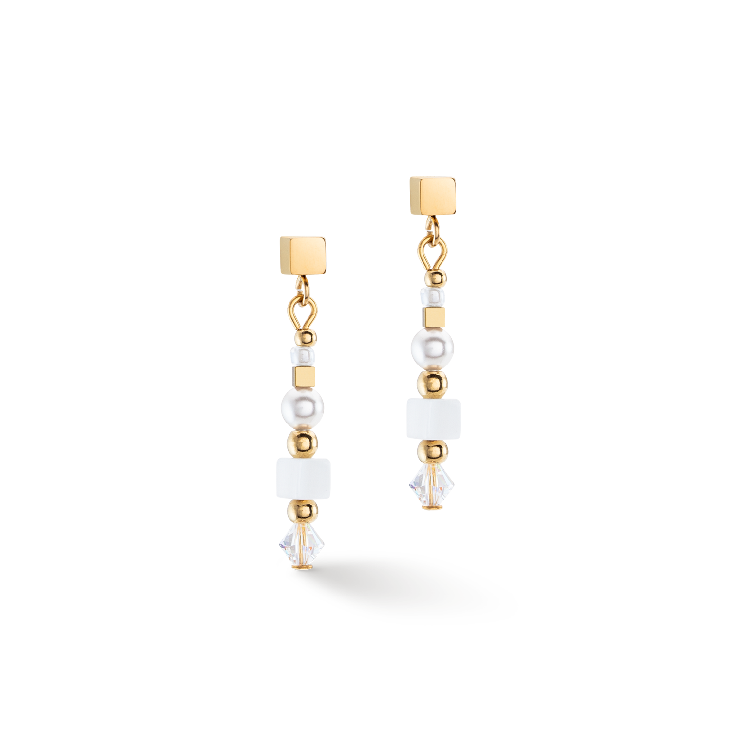 Boucles d'oreilles Square Stripes or-blanc
