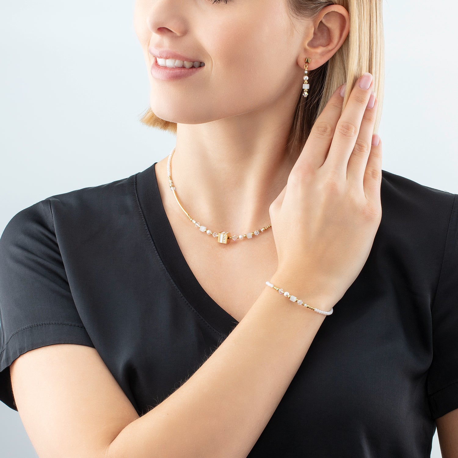 Boucles d'oreilles Square Stripes or-blanc