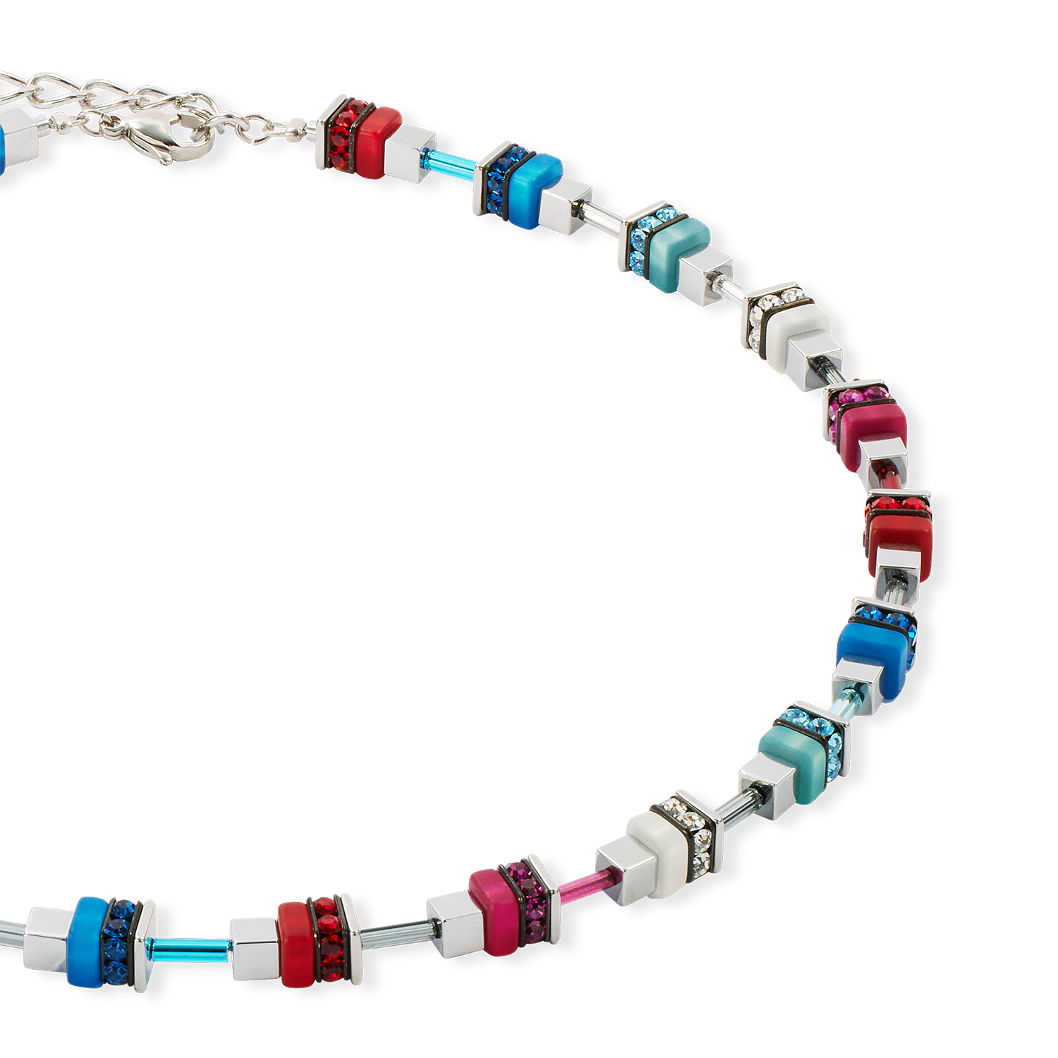 Collier Modern Future Cube bleu-rouge
