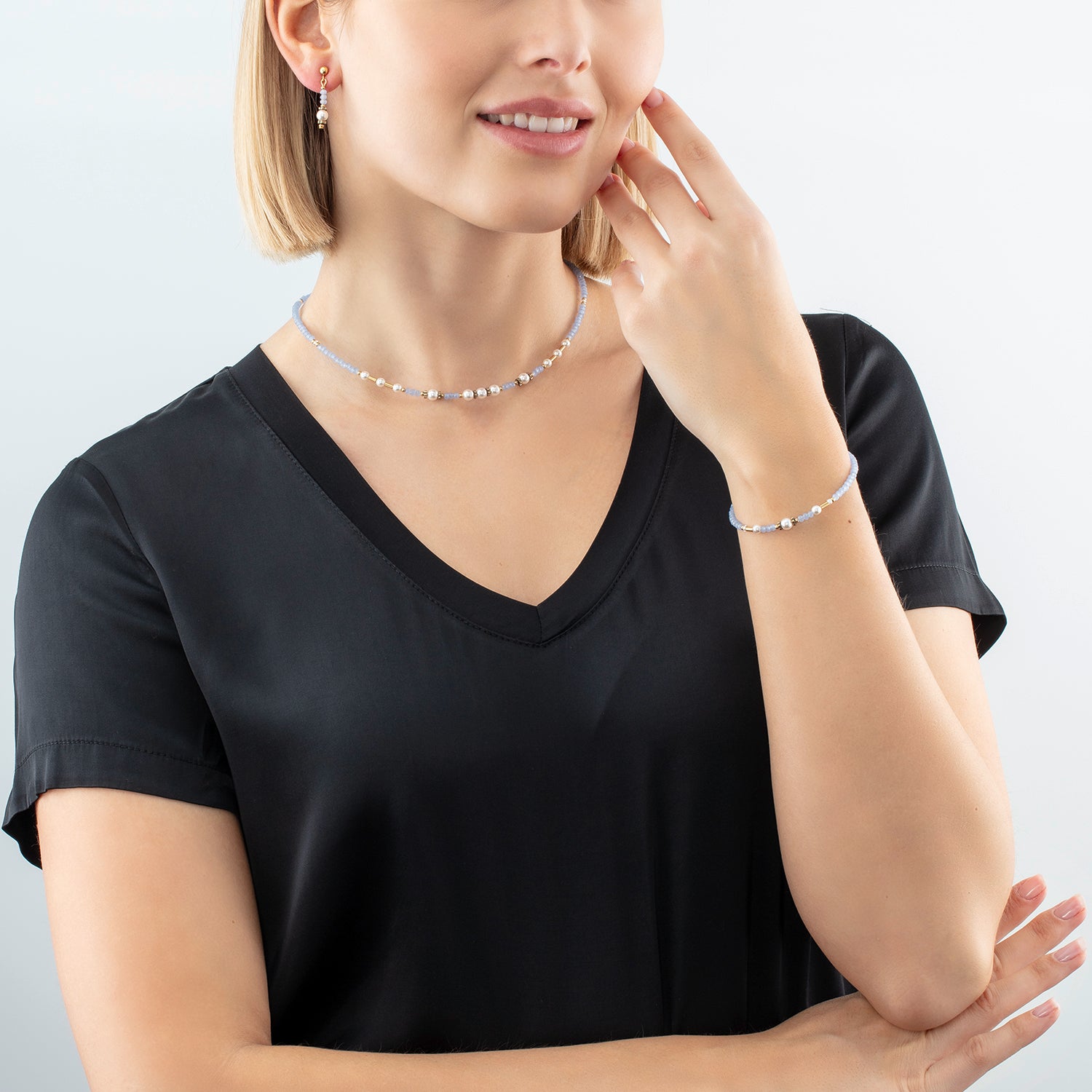 Collier Little Twinkle Pearl Mix bleu clair