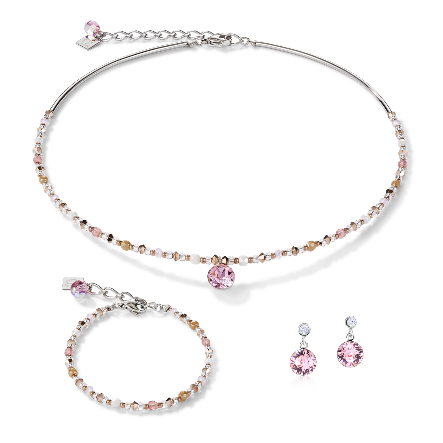 Bracelet Cristaux & acier inoxydable rose clair