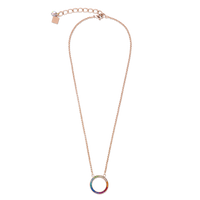 Collier Anneau Cristaux pavé & acier inoxydable or rose & multicolore