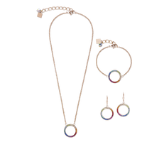 Collier Anneau Cristaux pavé & acier inoxydable or rose & multicolore