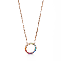 Collier Anneau Cristaux pavé & acier inoxydable or rose & multicolore