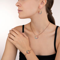 Collier Anneau Cristaux pavé & acier inoxydable or rose & multicolore