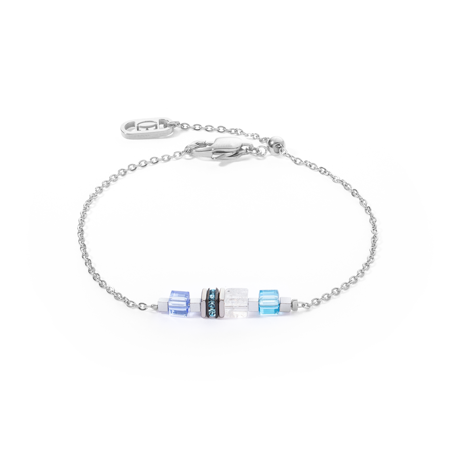 Bracelet Mini Cubes & Chain argent-bleu