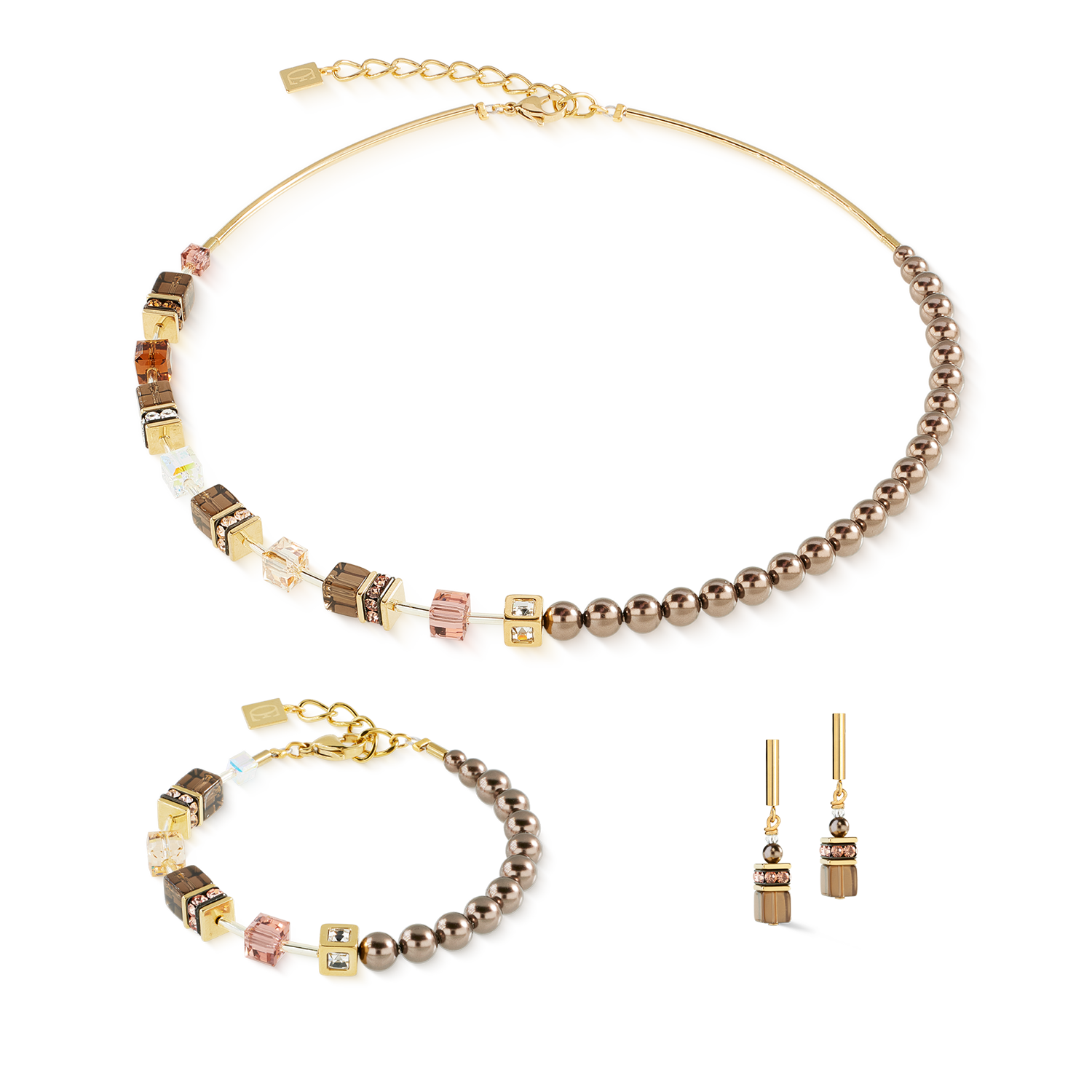 Collier GeoCUBE® Precious Fusion Pearls Mocha Mousse