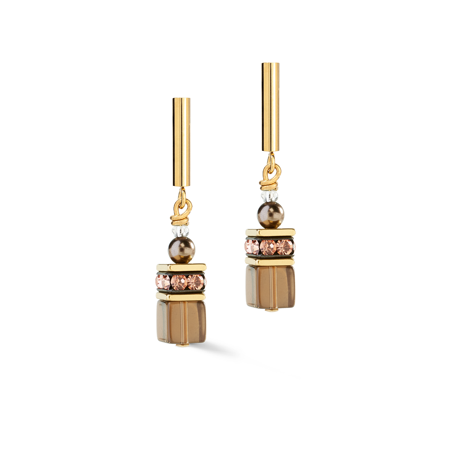 Boucles d'oreilles GeoCUBE® Precious Fusion Pearls Mocha Mousse