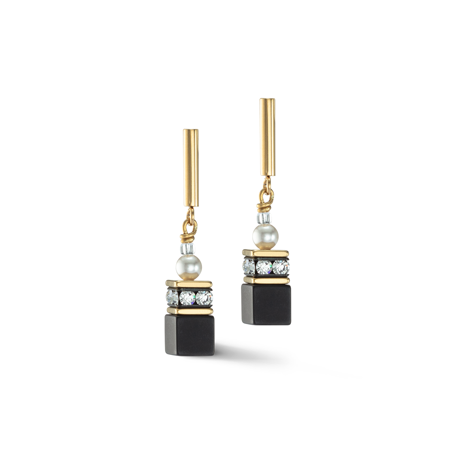 Boucles d’oreilles GeoCUBE® Precious Fusion Pearls noir-or