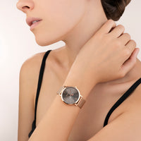 Montre Ronde Mocca Sunray Milanaise Acier Inoxydable Or Rose